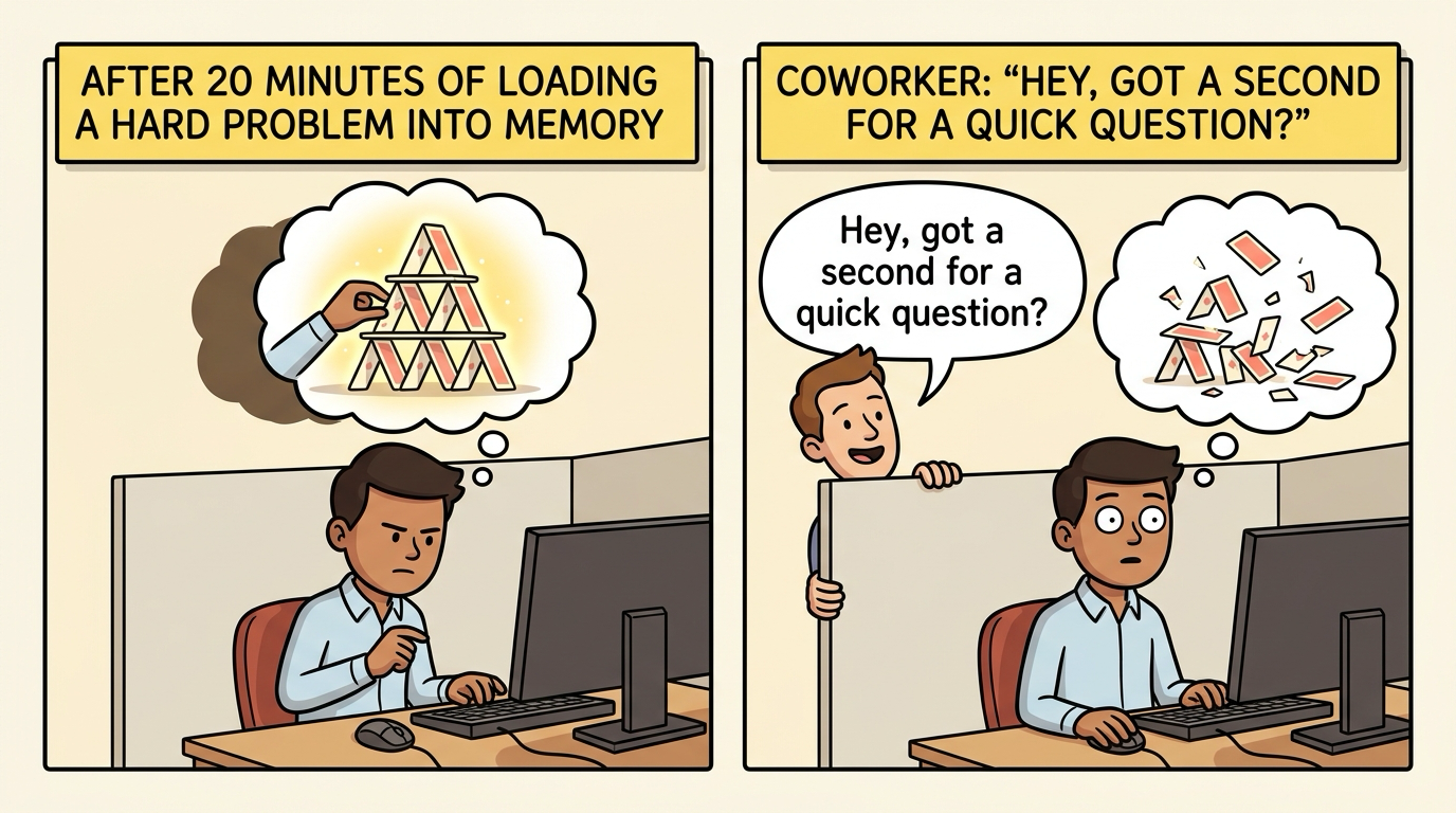 After 20 Minutes of Loading a Hard Problem Into Memory vs Coworker Quick Question